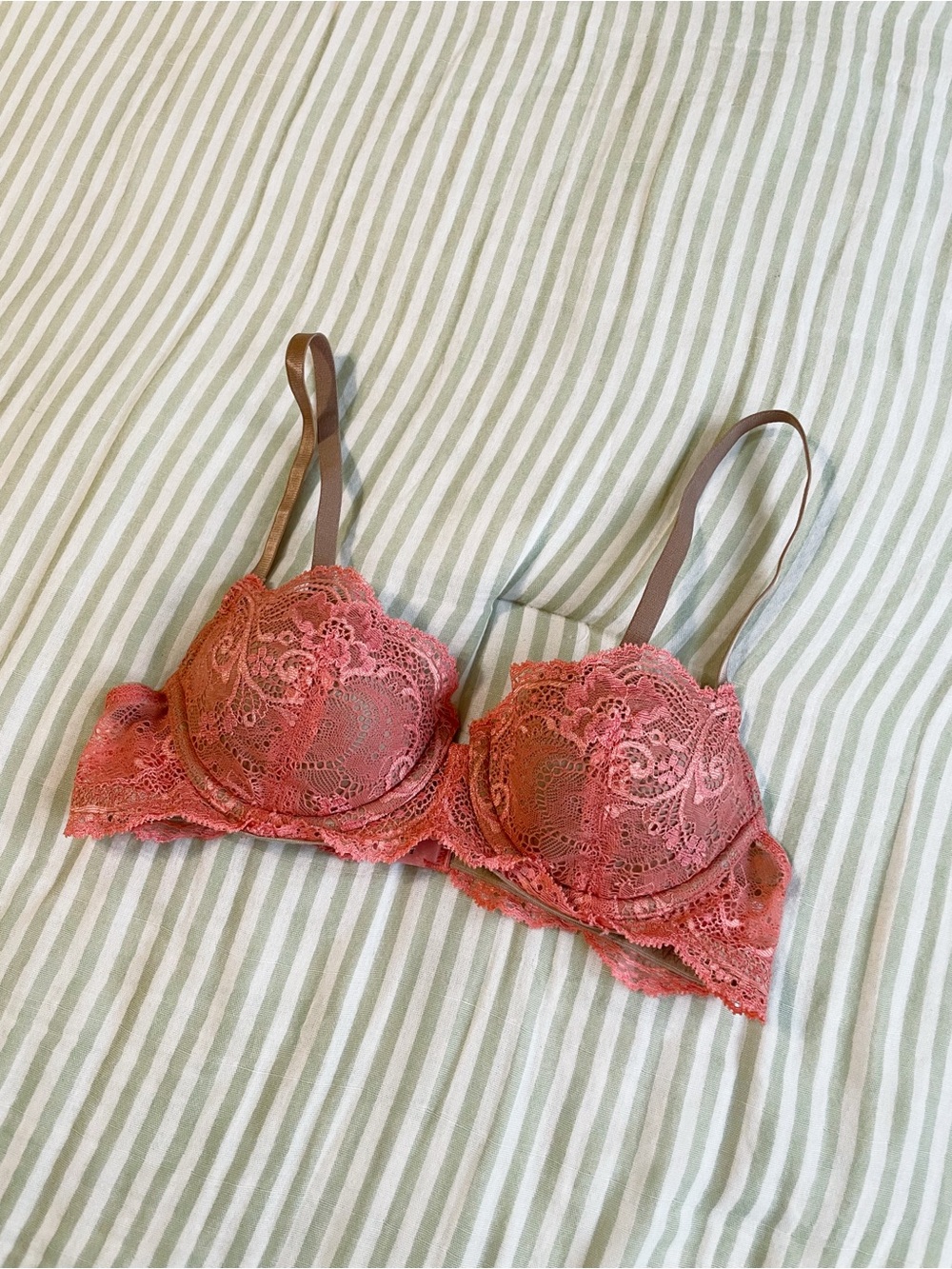 Third Love 24/7 Lace Balconette Bra 32B Coral Peach Nude